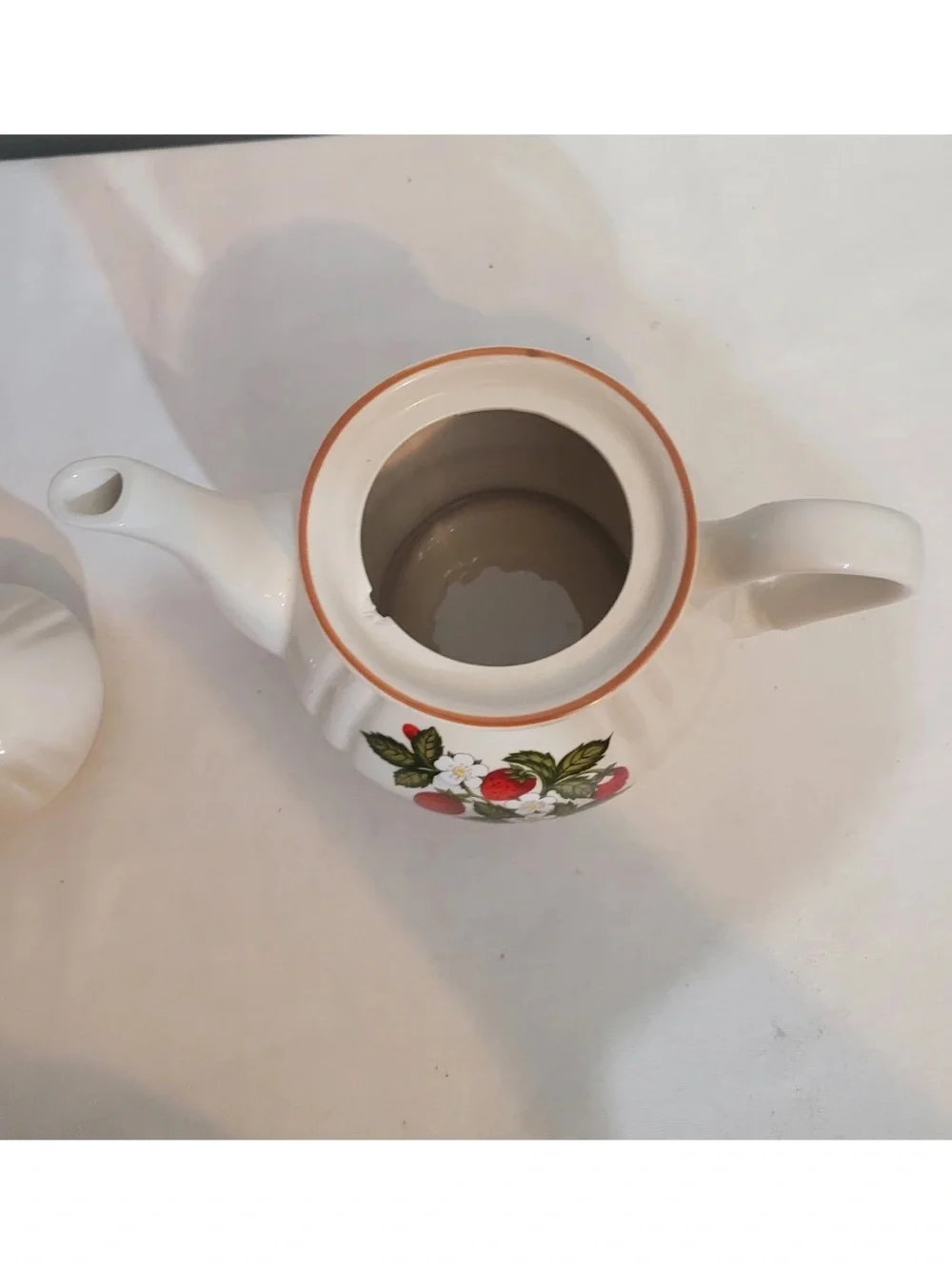 Strawberry Floral Ceramic Teapot With Lid White Small Cottagecore